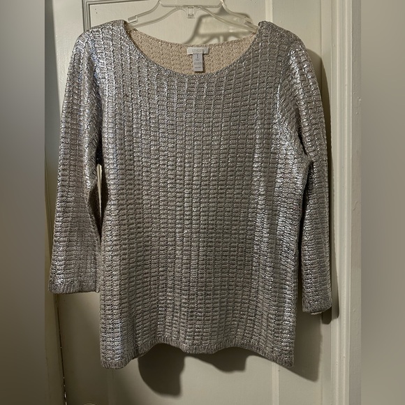 CHICOS Silver Sweater Size 1, 8/10 - Picture 1 of 6
